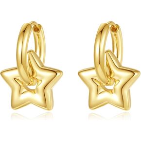 Heart Dangle Earrings for Women, 18K Gold Plated Heart Huggie Hoop Earrings, Love Heart Shaped Dangle Drop Earrings