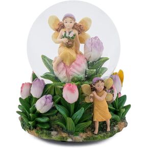 Elanze Designs Pixie Dust Fairies 100MM Sturdy Wind Up Music Glitter Water Snow Globe Tabletop Dresser Nightstand Figurine Decoration Plays Tune You are My Sunshine