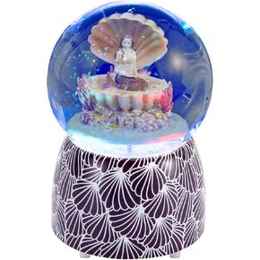 Mermaid Snow Globe with LED Lights and Automatic Blowing Glitters, Collectible Musical Glass Globe, Gift for Kids and Adults, Snowglobe with Music Waltz of The Flowers, Purple