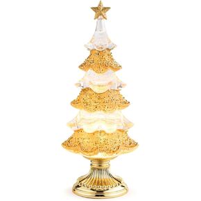 52847 LED Star Tree Glitter Snow Water Globe Clear and Gold 13.5 Inches Resin Winter Christmas Holiday Figurine