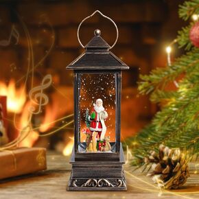 Christmas Snow Globes, 8" Santa Claus Glitter Water Lantern with 8 Songs, 6H Timer Battery & USB Powered Music Box for Christmas Decorations Indoor