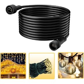Extension Cords for String Lights Inflatable Decorations, 2 Pin 6.5 FT Outdoor Extension Cable Waterproof for Class 2 Power Adapter Solar Pannel Holiday Transparent Black