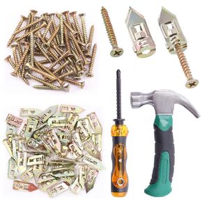 Swpeet 102Pcs Drywall Self-Drilling Anchors with Screws and Hammer Screwdriver Kit, No Drill Or Holes in Wall Perfect for TV, Bike, Shelf Straps, Cabinet & Decoration Fixing Curtains
