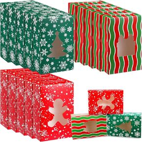 Tenceur 30 Pcs Christmas Cookie Boxes 9 x 6 x 3 inch Christmas Treat Boxes with Window Large Holiday Bakery Boxes for Gift Giving Gingerbread Tree Gift Shape Boxes for Xmas Cupcakes Candy Packaging