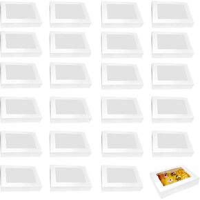 24 Pcs Cake Bakery Box Paperboard Window Bakery Box Large 19 x 14 x 4 Inch Bakery Take out Containers Rectangle Pastry Baking Cardboard Treat Boxes for Donuts Cookie Cupcake Pie (White)