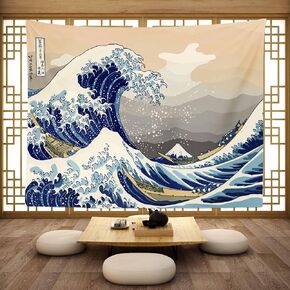 CORFOTO 80x60in Great Wave Tapestry Retro Japan Kanagawa Prefecture Wall Hanging Ancient Japanese Waves Tapestry Japanese Style Tapestries for Bedroom Aesthetic Home Decorations Wall Art Posters