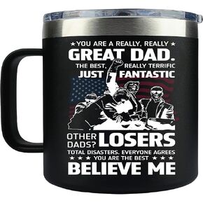 Dad Gifts - Trump Style Great Dad Insulated Mug 14oz | Funny Father's Day Coffee Mug with Lid | Birthday Gifts for World's Greatest Dad | Cool Christmas Stocking Stuffers for Fantastic Fathers