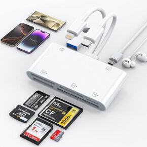 Sd Card Reader for iPhone Camera, 5-in-1 Multi USB 3.0 Memory Card Reader for SD,TF,CF,XD,MS Cards,High-Speed Trail Camera Viewer for iPhone Galaxy