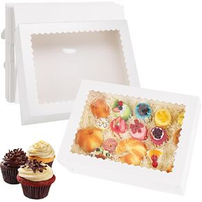 10 Sets Heavy Duty Half Sheet Cake Boxes with Lids, Large 19x14x4 Inch Rectangle Quarter Sheet Cake Boxes with Window, White Treat Boxes for Pastry Baking Cake Donuts Cupcake Pie Packaging