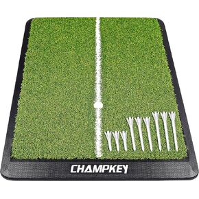 CHAMPKEY Premium Heavy-Duty Rubber Backing Golf Hitting Mat - Professional Alignment Practice Golf Mat Come with 1 Rubber Tee Holder and 9 Plastic Tees