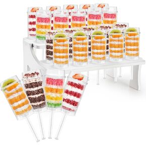 Jucoan 24 Pack Cake Push Pop Containers with Lids and 20 Hole Cake Push up Pop Stand, Plastic Push up Cake Pop Containers with Holder for Birthday Thanksgiving Christmas Party Dessert Table