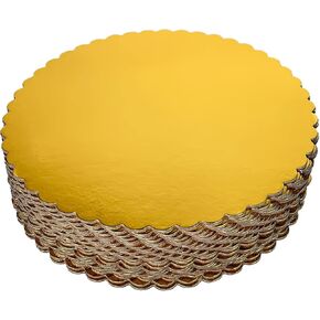 15-Pack 14 inch Sturdy Round Cake Boards, Gold Cardboard Cake Circles Plate Scalloped Base,Pack of 15