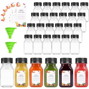 80pcs 4oz Plastic Juice Bottles, Juice Bottle with Caps Reusable Empty Clear Bottles with Label, Funnel, Brush Bulk Beverage Containers for Juicing, Drinking, Smoothie and Other Beverages
