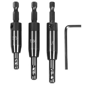 3 PCS Self Centering Drill Bit Set 3/32", 7/64", 1/8", VIX Bit for Hex Shank Drill, CC2430 Clic-Change 1/4" Centering Drill Bit, Self-Centering Hinge Drill Bit with 1 PCS Hexagonal Wrench