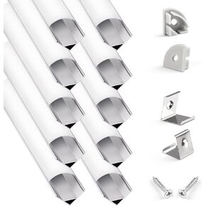 10-Pack 3.3ft/ 1Meter V Shape LED Strip Aluminum Channel Diffuser with Milky Curved Lens Cover and Corner Connector，Aluminum Profile for LED Strip Light