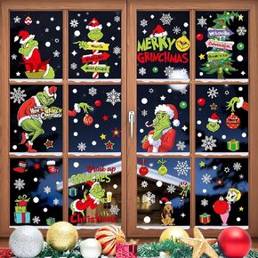124Pcs Christmas Window Clings Decorations for Window Decals Double Sided Static Christmas Window Stickers Cartoon Window Silhouette Cover Wall Decor Holiday Party Christmas Decor for Glass Window
