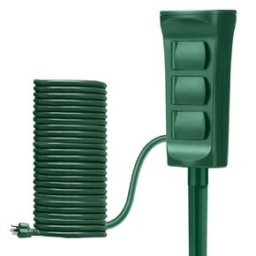 BESTTEN Outdoor Power Stake with 30ft Ultra Long Extension Cord, 3-Outlet Power Strip with Weatherproof Protective Covers, ETL Listed, Green