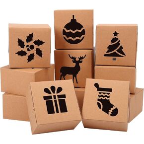 36 Pcs Christmas Cookie Boxes, Brown Kraft Treat Boxes with Window 4" x 4" x 2.5" Bakery Gift Wrapping Box for Christmas Party Supplies Christmas Cookie Boxes, Cupcakes, Cookies Donuts Gift-Giving