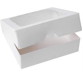 ONE MORE 12inch White Bakery Cookie Boxes, 12x12x2.5inch Large Pie Boxes with PVC Window Natural Disposable Box for Cookie, Pack of 12