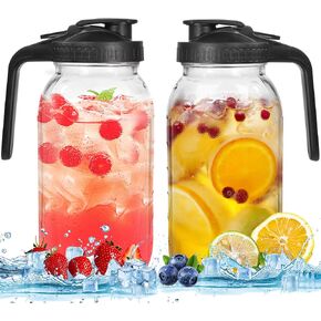 32 oz Glass Mason Jar Pitcher Set of 2 with Pour Spout Lid Brush 1 Quart Leak Proof Wide Mouth Storage Container for Cold Brew Coffee Breast Milk Juice Tea(Gray*2) in Saudi Arabia
