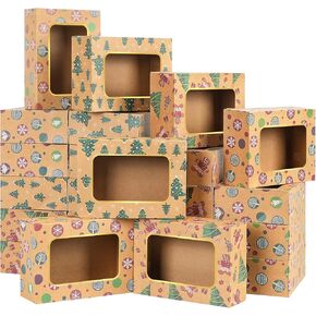 Moretoes 24pcs 8.25x6x2.75in Christmas Bakery Cookie Boxes with Window, Food Packaging Containers, Xmas treat Boxes for Holiday Party Favor Pastries, Cupcakes, Cookies, Donuts, Candy, Gift Giving