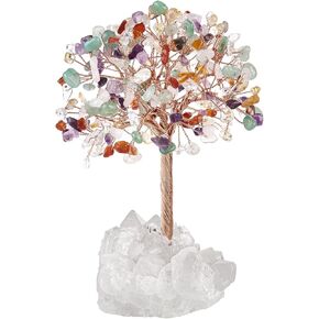 mookaitedecor Natural Aquamarine Crystal Money Tree with Rock Quartz Cluster Base, Healing Crystal Feng Shui Tree for Table Display Home Decoration in Kuwait