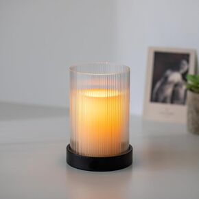 Glasseam Hurricane Glass Candle Holder: Gold Pillar Candle Holders Set of 2 Ribbed Glass Cylinder Covers with Metal Candle Tray Modern Candle Holders for Table Centerpiece Living Room Decorations