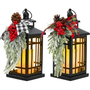 huwena 2 جهاز كمبيوتر شخصى عيد الميلاد الفوانيس أدى شمعة الفوانيس ديكور داخلي 12 بوصة عيد الميلاد المعادن خمر الفوانيس مضاءة للخارجية داخلي عطلة حزب الجدول المركزية الموقد الديكور in Kuwait