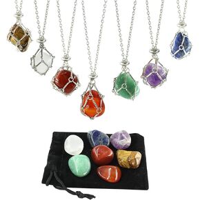 Healing Crystal Necklace Set, 7 Pcs Adjustable Crystal Cage with 7 Chakra Crystals Real Crystal and Healing Stone Jewelry Spiritual Gift for Women Teen Yoga Meditation Jewelry Gift and Home Decor