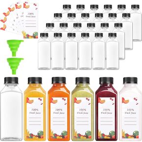 80pcs 12oz Plastic Juice Bottles, Juice Bottle with Caps Reusable Empty Clear Bottles with Label, Funnel, Brush Bulk Beverage Containers for Juicing, Drinking, Smoothie and Other Beverages