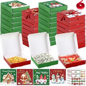 50 PCS Christmas Mini Pizza Boxes, 3.5 x 3.5 x 0.8 Inch Square Cardboard Small Reusable Pizza Boxes Lock Corner Coated Thin Kraft Pizza Boxes Bulk for Celebrations Cookies Cake Party Favors Christmas