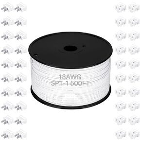 Kanayu 500ft SPT-1 High Voltage Landscape Wire 18 Awg 10 Amps Outdoor Electrical Wire Bulk Extension Cord Blank Wire Spool Zip Wire Zip Cord Wire with 40 Male Female Plug for Light Lamp Lights(Green)