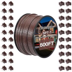 Kanayu 500ft SPT-1 High Voltage Landscape Wire 18 Awg 10 Amps Outdoor Electrical Wire Bulk Extension Cord Blank Wire Spool Zip Wire Zip Cord Wire with 40 Male Female Plug for Light Lamp Lights(Green)