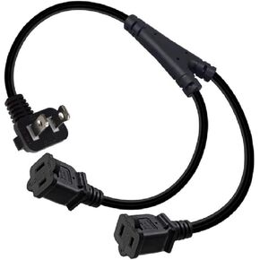 1-15P to Dual 1-15R Splitter Cord,2-Prong Extension Cord US AC 2-Prong Male and Female Power Cable SPT2 18AWG 10A/125V, 2-Outlet Saver Power Extension Cord Cable (1-15P to 2X1-15R, 2ft/0.6m)