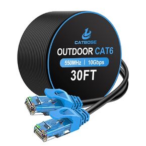 30FT Cat6 Outdoor Ethernet Cable, In-Ground, Heavy Duty Direct Burial, 24AWG CCA Solid Cord, POE, UTP, Waterproof, LLDPE UV Resistant, Network, Internet, LAN, Cat 6 Patch Cable - 30 Feet