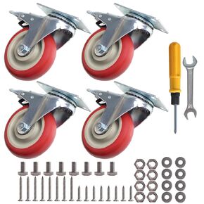 4 Inch Caster Wheels - Heavy Duty Casters: Total 720 Lbs Load Dual Brake and Bearing 360° Rotatable with Hardware Locking Roller Wheel for Build DIY Project Furniture Workbench - Red