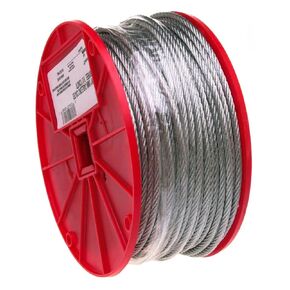 Galvanized Steel Wire Rope on Reel, 7x7 Strand Core, 1/8" Bare OD, 500' Length, 340 lbs Breaking Strength