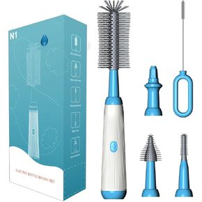 Electric Bottle Brush, Honboom Baby Bottle Cleaner, Rechargeable Waterproof Two-Speed Cleaning Mode Nipple Brush for Baby Bottles Pacifiers Straws Travel Bottle Brush Set