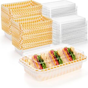 Yesland 100 Pack Charcuterie Boxes with Clear Lids, 7.5 Inch Plastic Bakery Boxes, Disposable Rectangle Treat Boxes, Small Dessert To Go Containers for Sandwich, Cake Slice, Cupcakes, Cookies