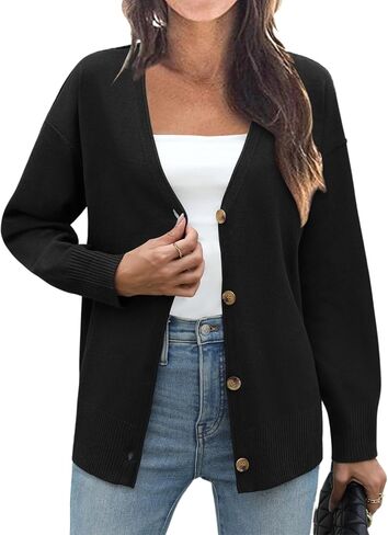 Zeagoo Women's Oversized Button Cardigan Sweaters 2024 Fall Open Front Lightweight Cardigans V Neck Loose Knit Outwear in Saudi Arabia