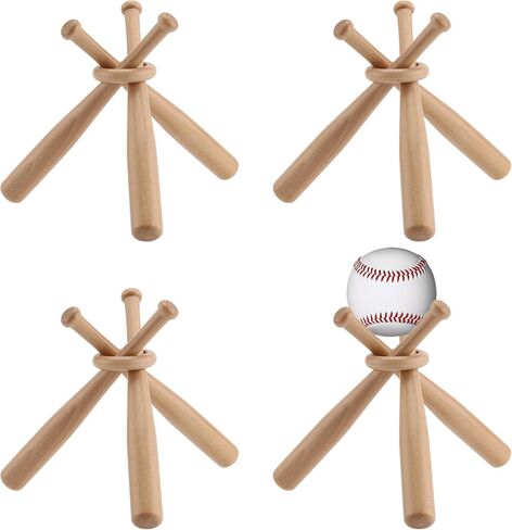FUNSUEI 4 قطع حامل عرض حامل بيسبول خشبي، مضرب بيسبول خشبي صغير، حامل كرة مضرب بيسبول صغير مع حلقة، حامل طاولة كرة لينة خشبية لحفلات الكرة الرياضية تفضلها بنفسك in Kuwait