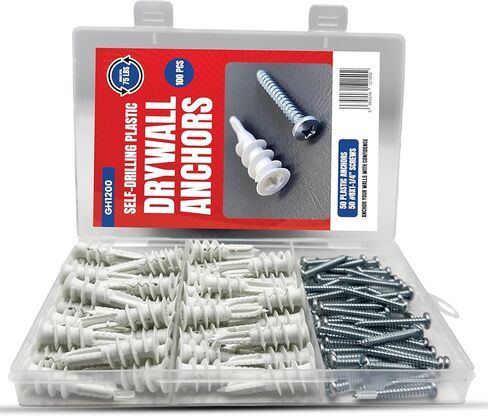 GH1200 100 PCs Dry Wall Anchors and Screws kit - 50 Drywall Anchors for Drywall Heavy Duty & Durable & 50x1-¼″ (#8) Wall Screws, Hold 75lb - Drill Free in Kuwait