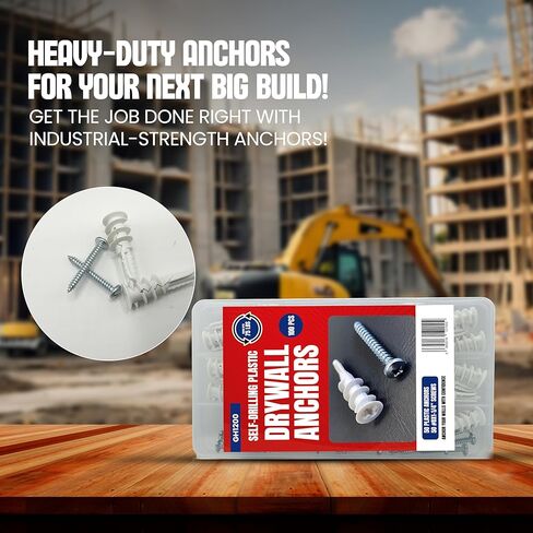 GH1200 100 PCs Dry Wall Anchors and Screws kit - 50 Drywall Anchors for Drywall Heavy Duty & Durable & 50x1-¼″ (#8) Wall Screws, Hold 75lb - Drill Free in Kuwait