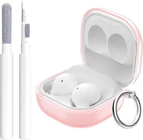 حافظة لهاتف Samsung Galaxy Buds 3 وGalaxy Buds 3 Pro، حافظة شفافة مقاومة للصدمات لسماعات سامسونج اللاسلكية، حافظة TPU ناعمة لكامل الجسم مع سلسلة مفاتيح، ملحقات سماعة الرأس - شفافة in Saudi Arabia