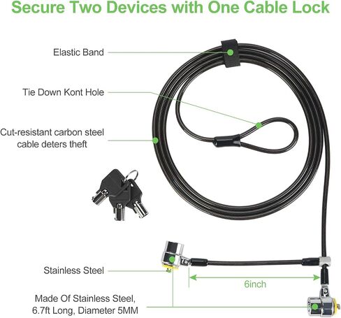 5Pack Laptop Cable Lock Hardware Security Cable Lock Anti Theft 5Keys 6.7Ft Compatible for Tablet Laptops, iMac,Out Door TV,Mac Mini,& Other Devices Longer Cable（ Single Package keyed Alike） in Saudi Arabia