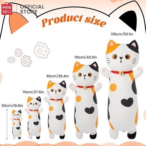 MINISO Long Cat Plush Pillow Kitten Body Pillow Stuffed Animals Soft Throw Sleeping Pillow Kawaii Cuddle Cartoon Stuffed Plush Toy for Kids Boys Girls, 28" in Kuwait