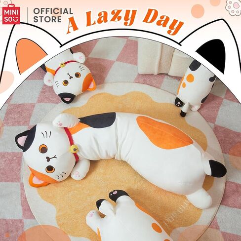 MINISO Long Cat Plush Pillow Kitten Body Pillow Stuffed Animals Soft Throw Sleeping Pillow Kawaii Cuddle Cartoon Stuffed Plush Toy for Kids Boys Girls, 28" in Kuwait