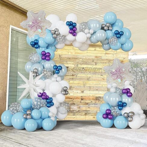 140pcs Winter Wonderland Balloon Arch Kit - Blue, White,Silver Gold Snowflake Balloons For Snowman Party, Princess,Snow Queen Birthday Decorations, Winter Wonderland Baby Shower, Christmas Decor in Kuwait