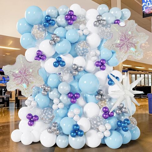 140pcs Winter Wonderland Balloon Arch Kit - Blue, White,Silver Gold Snowflake Balloons For Snowman Party, Princess,Snow Queen Birthday Decorations, Winter Wonderland Baby Shower, Christmas Decor in Kuwait