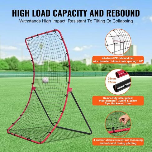 VEVOR Baseball and Softball Rebounder Net, PitchBack Baseball Pitching Nest, 3-Way Baseball, Softball Pitchback Net, Fielding Trainer, Bounce Back Net for Fielding/Throwing Practice in Saudi Arabia